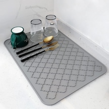 Silikon Bulaşık Kurutma Matı, Kaymaz Ve Kolay Temizlenebilir Silikon Mat, Isıya Dayanıklı, Bulaşıklar Ve Tezgah Üstü İçin, Buzdolabı Çekmece Astarı Gri 40x30cm Açık Gri - Çok Renkli