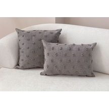 Swita Home Dekoratif Puantiye Keten Kumaşlı Kırlent Kılıfı 2'li 43x43 - 30x50 Gri