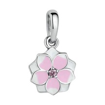 Nur Silver Sallantılı Pembe Çiçekli Gümüş Charm Nur-bl12448