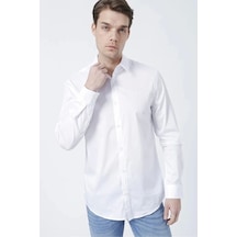 Guess Erkek Dik Yaka Slim Fit Gömlek Düz Beyaz Beyaz