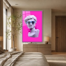 Gözlüklü Ve Kulaklıklı Pop Art Büst Gümüş Çerçeveli Cam Tablo