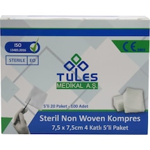 Tules 5 Li Steril Non Woven Kompres Spanç 4 Katlı 100 Adet 7.5 X 7.5 CM