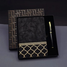 Şık Gold Desen Deri Defter Kalem Seti 96 Yaprak Çok Renkli
