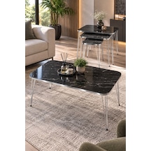 Sulorahome Siyah 4'lü Sehpa Seti Gümüş Metal Ayaklı