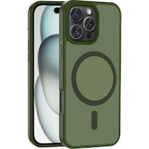Apple iPhone Uyumlu 16 Pro Max Kılıf Magsafe Şarj Özellikli Mat Arka Yüzey Klfs Sio Kapak-koyu Yeşil Koyu Yeşil
