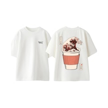 Thewert The Great Wave 2 Tasarım Sırt Baskılı Pamuk Beyaz Oversize T-shirt