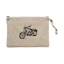 Kruvazör Motosiklet Çizim Krem Clutch Cüzdan / El Çantası Krem