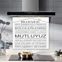 Decorita Cam Ocak Arkası Koruyucu |Bu Ev-Beyaz Fon| 52cm x 60cm