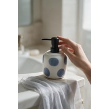 Taş Dokulu Porselen Sıvı Sabunluk Mavi Benekli 300ml Beyaz/mavi