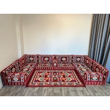 Coton Şark Köşesi Kırmızı Belkıs Desenli Minder, Kilim Takımı