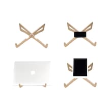 Ahşap Laptop Notebook ve Tablet Telefon Standı Yükseltici Altlık Naturel