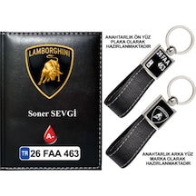 Plakanıza Özel Lamborghını Logolu Siyah Ruhsat Kabı Ve Anahtarlık