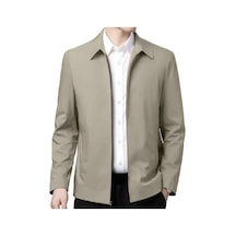 Düz Renk Orta Yaşlı Yaşlı Erkek Uzun Kollu Fermuar Kapatma Düz Resmi İş Rahat Yumuşak Haki