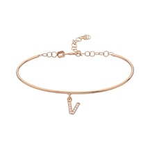 925 Ayar Gümüş Rose V Harfi Kelepçe Bileklik - 45089701 Rose Gold