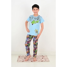Vitmo Erkek Çocuk Kısa Kollu Pijama Takımı Wow Model Mavi Mavi