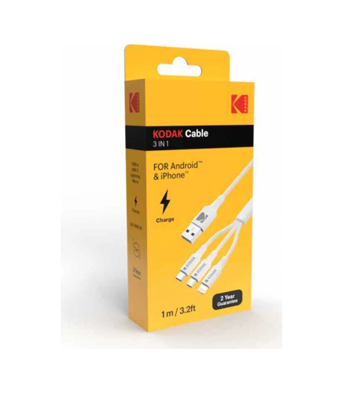 Kodak 30425835 3 İn 1 Android Ve Apple Uyumlu iPhone İçin Şarj Kablosu 1m