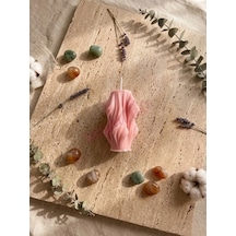 Mumelia Dalgalı Sütun - Doğal Soya Blok Dekoratif Mum - Pembe