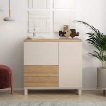 Robin Home Urban Çok Amaçlı Dolap Ahşap Ayaklı 2 Kapaklı 2 Çekmeceli Kumsal-sepet Bej