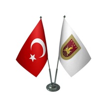 Masa Üstü Kara Kuvvetleri Bayrağı Türk Bayrağı İkili Krom Direk M