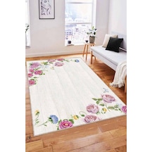 Pembe Çiçekli Kaymaz Tabanlı Makinede Yıkanabilir Halı Mx05n11
