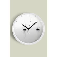 Yelkenli Modern Duvar Saati - 35cm - Önü Camlı Beyaz Kasa - Sessiz Mekanizma Beyaz