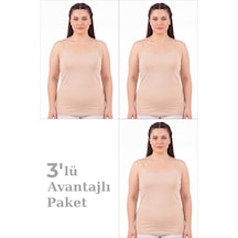 Arma Yıldız Kadın Büyük Beden İp Askılı Atlet Pamuklu Likralı Yumuşak Esnek Kumaş 3'lü Paket Ten-3