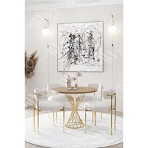 Avvio Lisa Mat Gold Teddy Sandalye 90x90 Yuvarlak Yemek Masası Mutfak Masası Masa Sandalye Takımı Akça