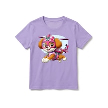 Urbantrendstore Paw Patrol Unisex Kız Çocuk Bisiklet Yuvarlak Yaka Basic Kısa Kollu %100 Pamuk Tişört Lila