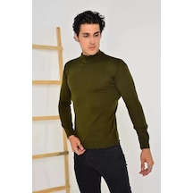 Erkek Tam Balıkçı Yaka Düz Renk Kazak - Yeşil 001