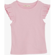 Breeze Kız Çocuk Crop Tişört Kolları Fırfırlı 8-14 Yaş, Pembe-pembe Pembe