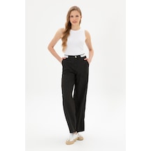 U.S. Polo Assn. Kadın Siyah Çizgili Loose Fit Kanvas Pantolon 50317169-VR046