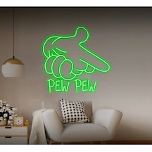 Pew Pew Yazılı Ve Şekilli Neon Tabela Yeşil