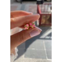 Gümüş Pembe Mineli Yonca Çocuk Küpesi Diğer