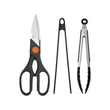 3 Lü Mutfak Seti Mutfak Makası + Silikon Kızartma Maşası 29 Cm + Silikon Uçlu Çelik Maşa 23 Cm Siyah