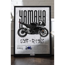 Yamaha Yzf-r125 Siyah Ahşap Çerçeveli Poster, Dekoratif Motosiklet Duvar Tablosu