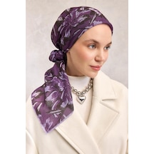 Silk Home Pamuk Polyester Eşarp Mor Büyük Papatya Desenli Soft Dokulu Kaymaz 90x90 Çok Renkli