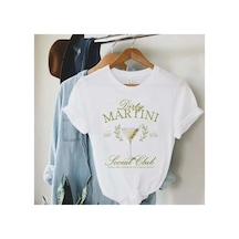 Tarzsokak Beyaz Baskılı Günlük Stil 90'lar O-yaka Trendy Ve Çok Yönlü Kirli Martini S
