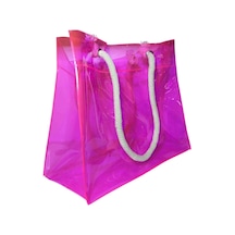Rm Promosyon R&m Promosyon Su Geçirmez Şeffaf Pvc Kadın Plaj Ve Omuz Çantası - Kalın Halat Saplı Deluxe Plaj Çantası Pembe Pembe