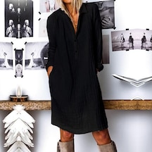 Barbora Günlük Rahat Baharlık Salaş Gömlek Yaka Elbise Bt405siyah11 001