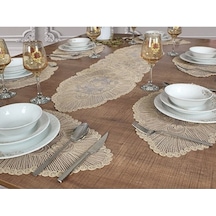 Bej Venice Amerikan Servis Supla Ve Runner Seti 6 Kişilik Set 7 P Bej