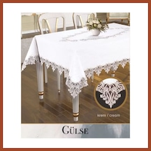 Bezos Gülse Model Keten Dantelli 155x220 Cm Krem Dekoratif Yemek Masası Örtüsü Tasarım Pro