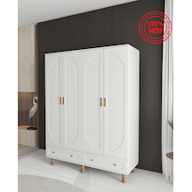 %100 MDF Soho 4 Kapaklı Çekmeceli Modüler Gardırop - Beyaz