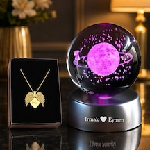 İsme Özel Melek Kanatlı Kolye Led Işıklı Satürn Kız Cam Küre 8 6