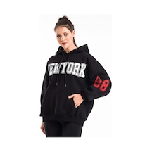 Tarzsokak Kadın Siyah Baskı Detaylı Oversize Sweatshirt Cy84191