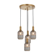 Ryslight Retro Metal Eskitme Kaplama 4 Lü Füme Camlı Dekoratif Vintage Sarkıt Avize Siyah