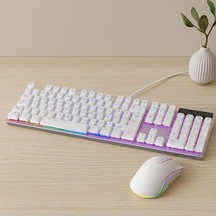 Usb Kablolu Oyuncu Klavye Ve Mouse Seti - Beyaz Rgb 34794574