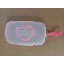 Dianziye Portatif Bebek Islak Mendil Kutusu Kalp Desenli Seyahat İçin Maske Ve Mendil Saklama Kutusu Beyaz + Pembe