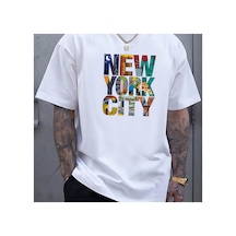 Caddemia Yaz Rahat Rahat Gevşek Artı Boyutu New York Şehir Baskılı Spor Yuvarlak Bo Beyaz 2XL