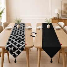 Tr Tek Runner İki Farklı Yüz, Çift Taraflı Kullanım 45 X 150 Cm, Desenli Ve Düz İki Yüzlü Runner, Püsküllü Diğer