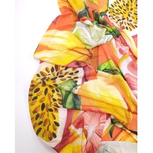 %85 Rayon %15 Elastan İnce Esnek Sandy Benzeri Jarse Turuncu Üzeri Meyve Desenli Kumaş Elbiselik & Bluzluk 130x240cm-12573